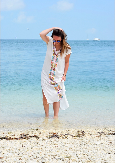 F4565 White Placement Print Split Side Maxi Dress